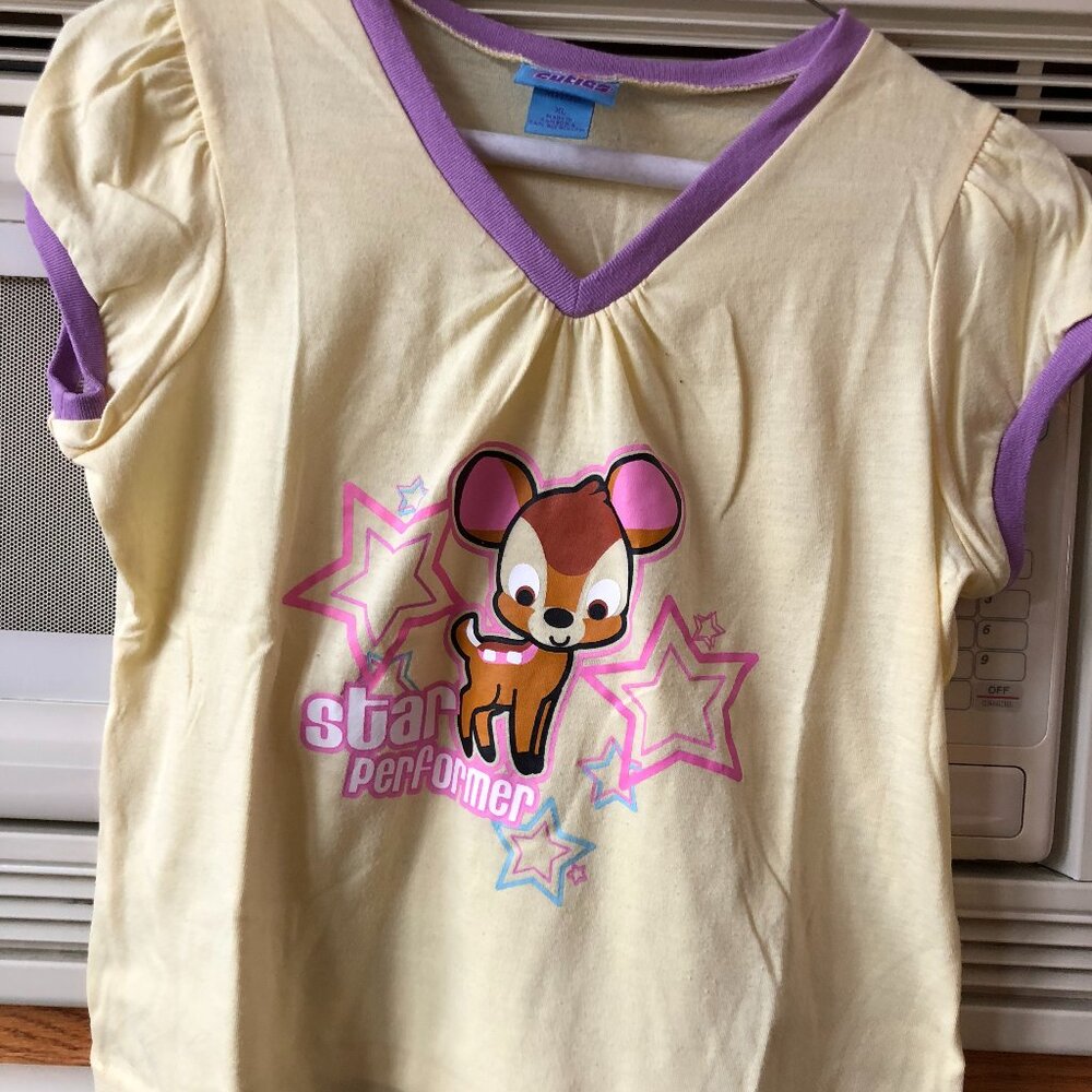 Girls Disney Cuties T Shirt with Deer & Star Performer on Front XL Yellow